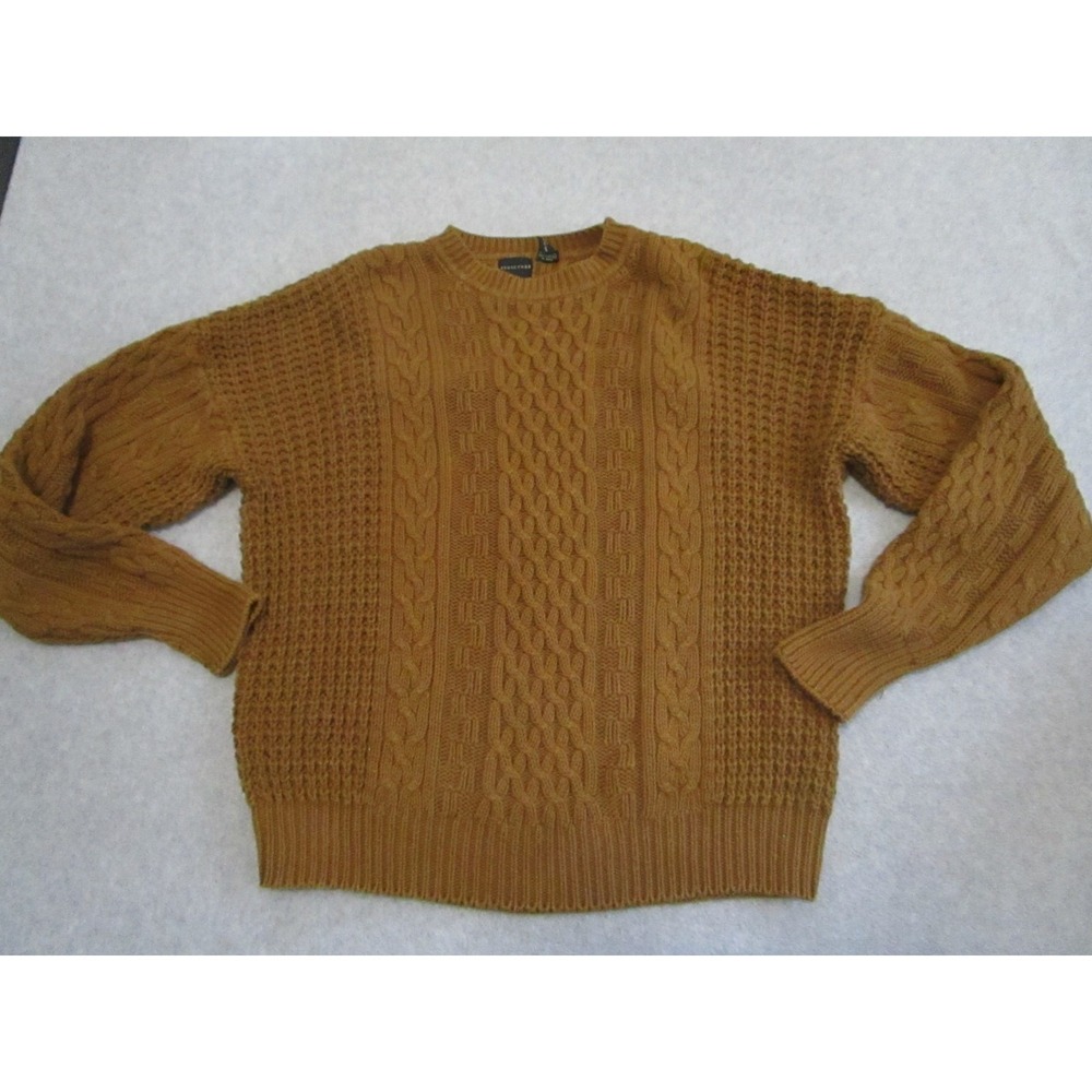 Vintage Cable Knit Sweater Mens Large Mustard Yellow Structure Fisherman